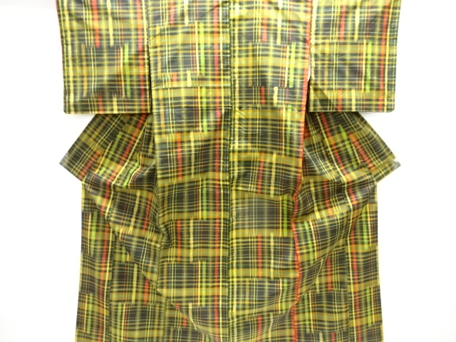JAPANESE KIMONO / SILK / HAND WOVEN / FUSHI TSUMUGI / GRID